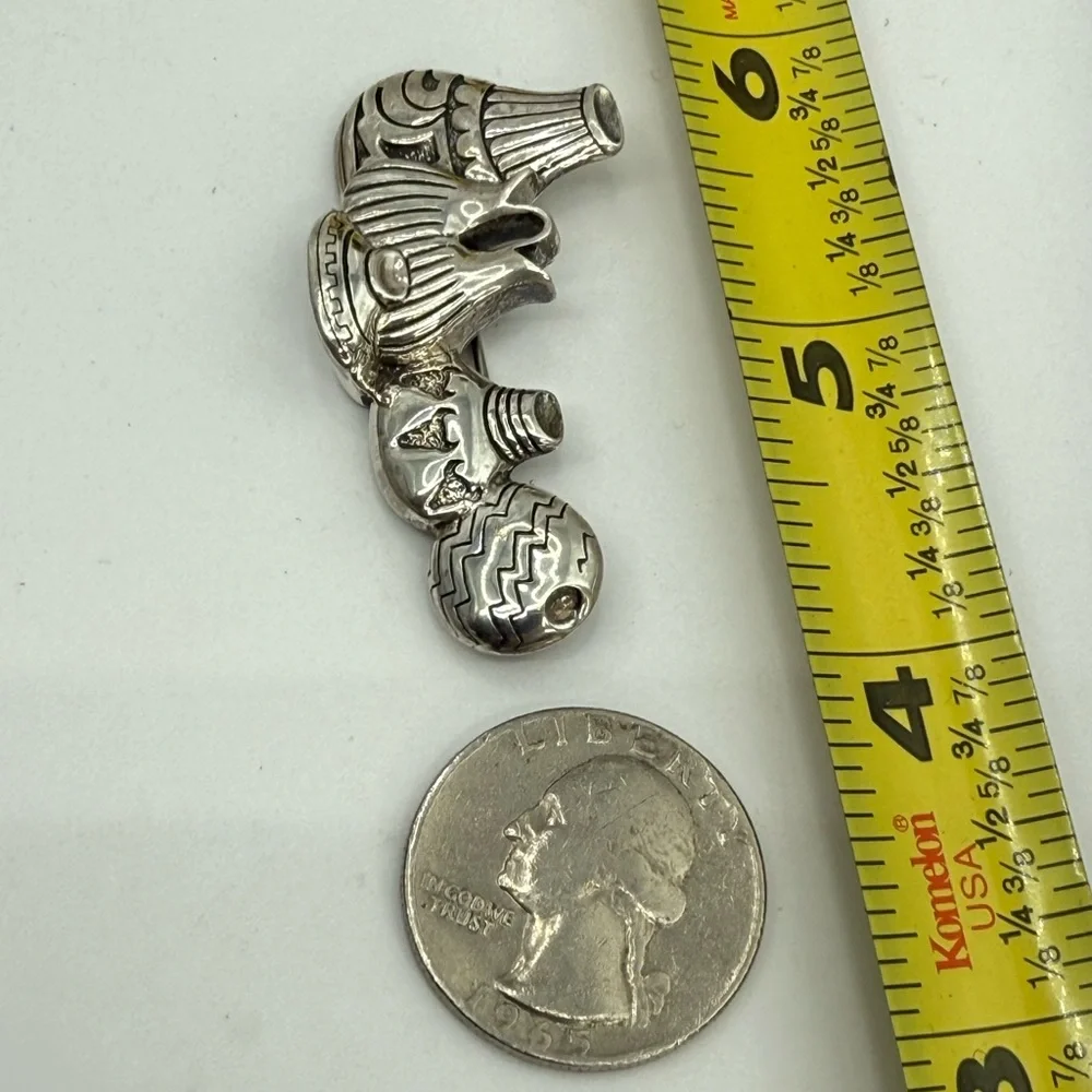 Vintage Sterling Silver 925 Native American Pottery Brooch Southwestern 2” 13g - Picture 11 of 11